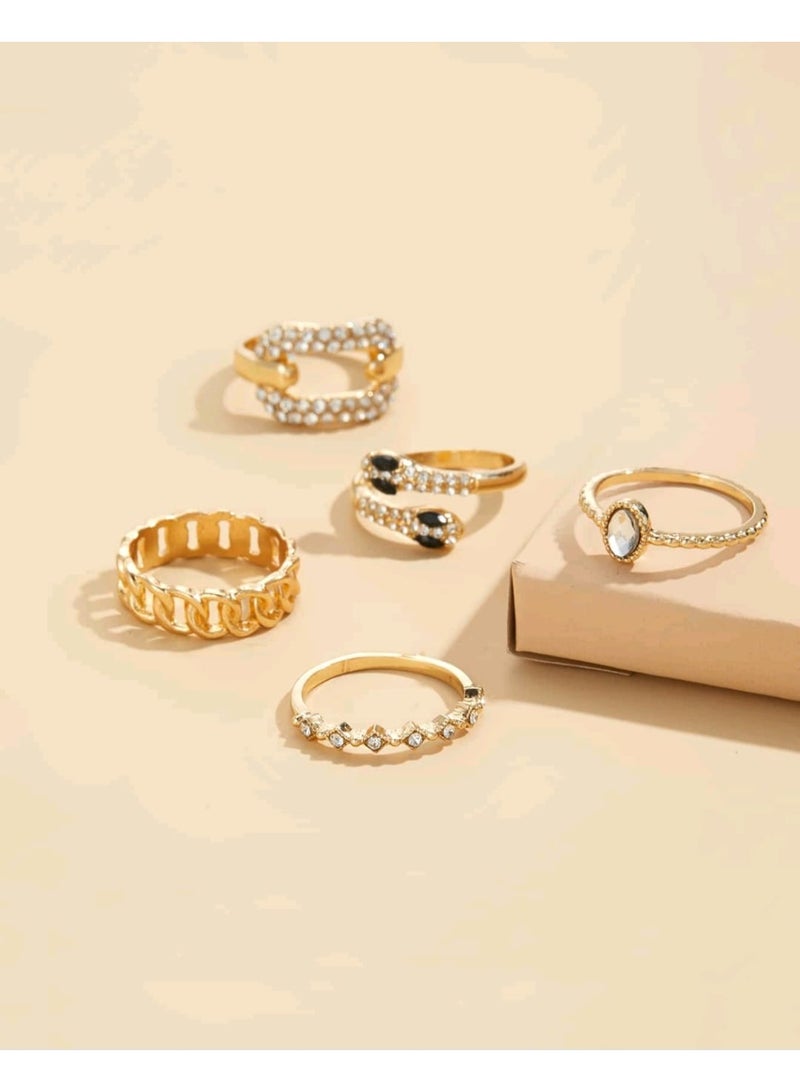 شي إن مجموعة من 5 قطع من خواتم زينة على شكل ثعبان مرصعة بأحجار الراين - Image 2